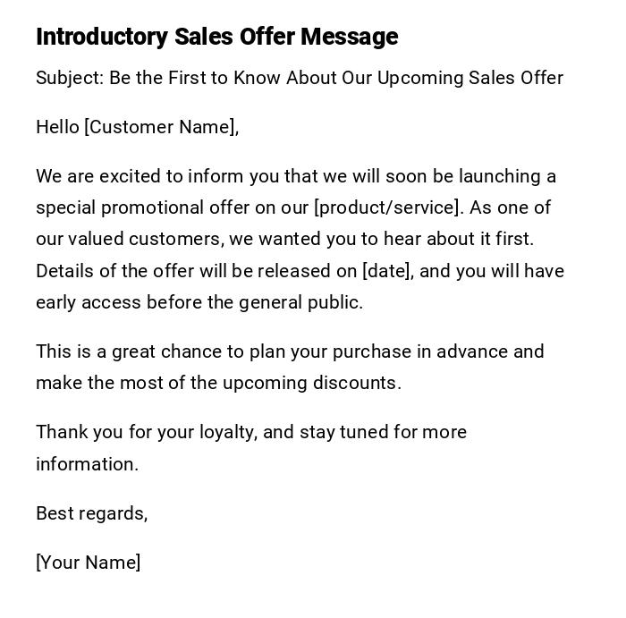 Introductory Sales Offer Message Introductory Sales Offer Message
