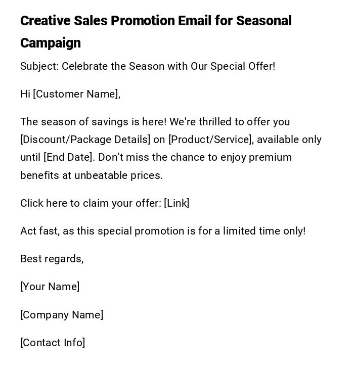 Creative Sales Promotion Email for Seasonal Campaign Creative Sales Promotion Email for Seasonal Campaign