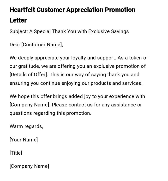 Heartfelt Customer Appreciation Promotion Letter Heartfelt Customer Appreciation Promotion Letter