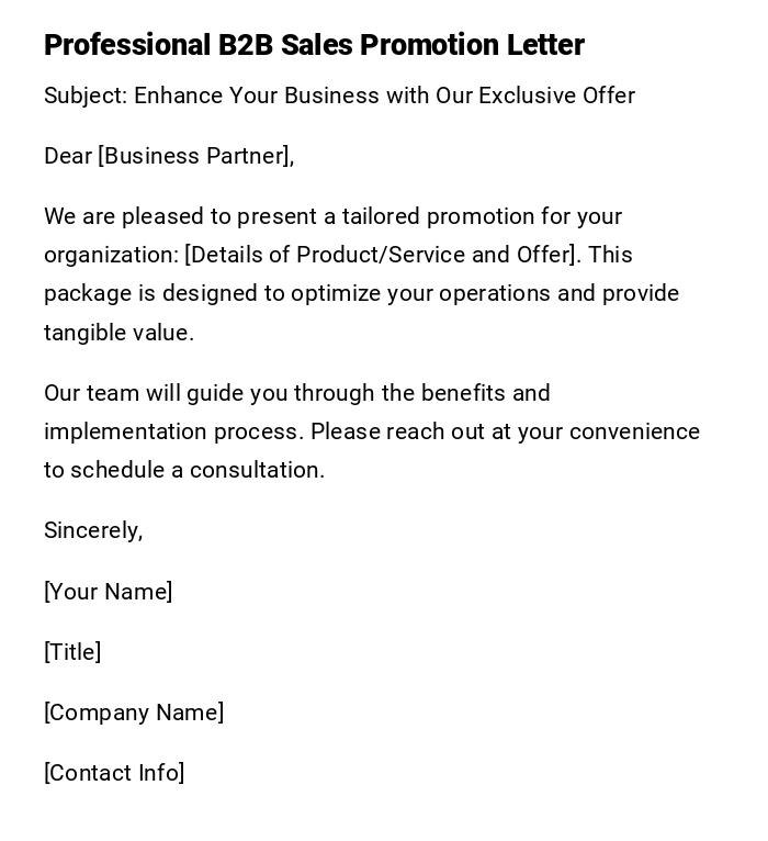 Professional B2B Sales Promotion Letter Professional B2B Sales Promotion Letter
