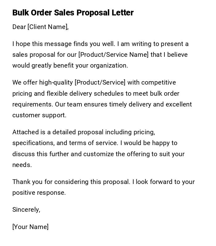 Bulk Order Sales Proposal Letter