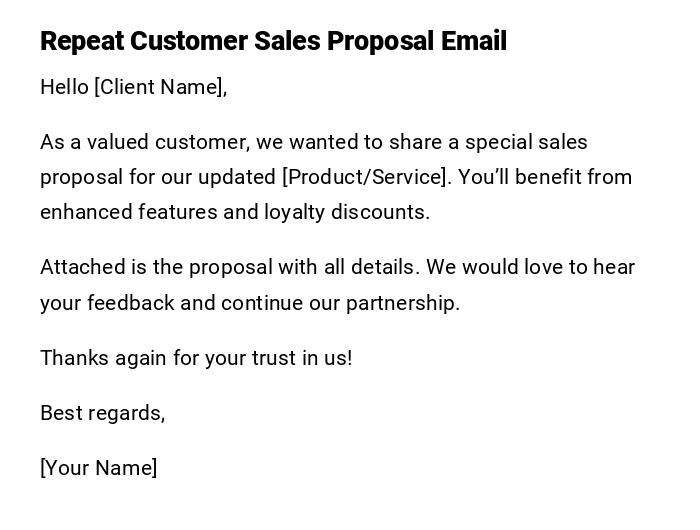 Repeat Customer Sales Proposal Email