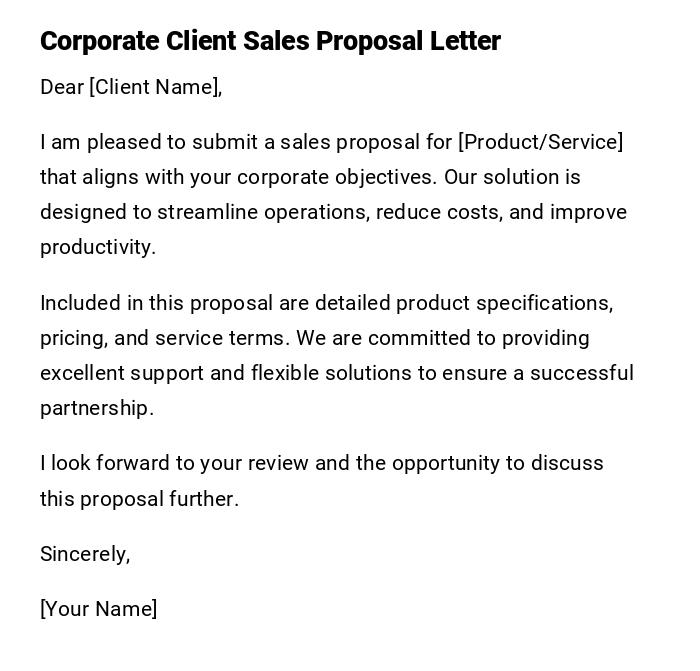 Corporate Client Sales Proposal Letter
