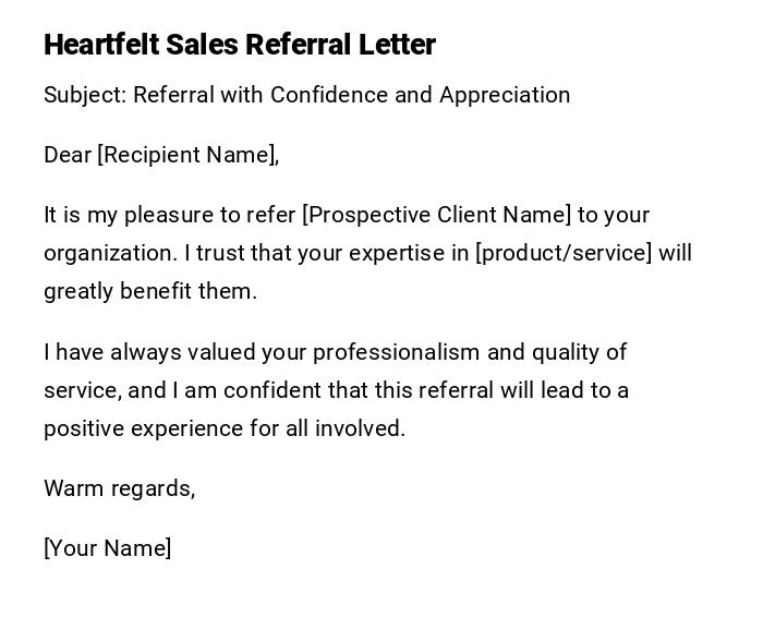 Heartfelt Sales Referral Letter Heartfelt Sales Referral Letter
