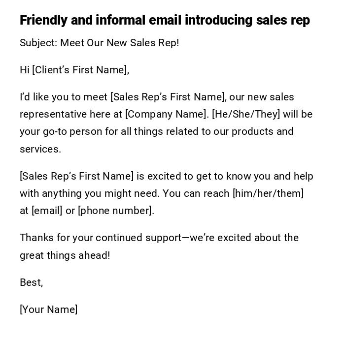 Friendly and informal email introducing sales rep Friendly and informal email introducing sales rep