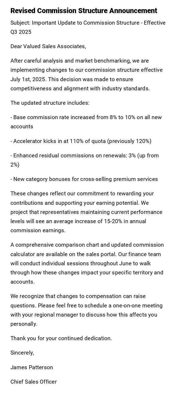 Revised Commission Structure Announcement Revised Commission Structure Announcement