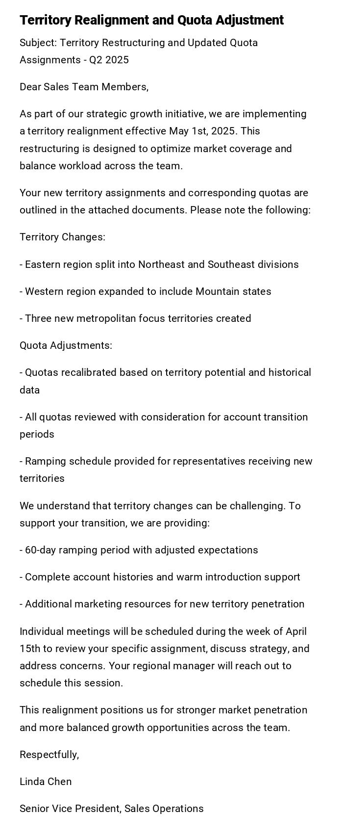 Territory Realignment and Quota Adjustment Territory Realignment and Quota Adjustment