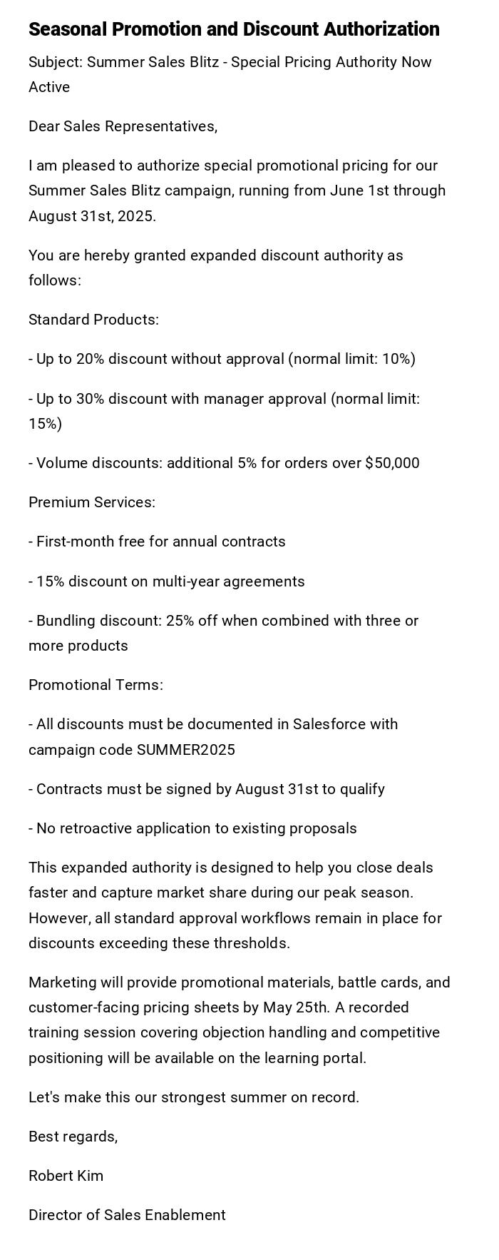 Seasonal Promotion and Discount Authorization Seasonal Promotion and Discount Authorization