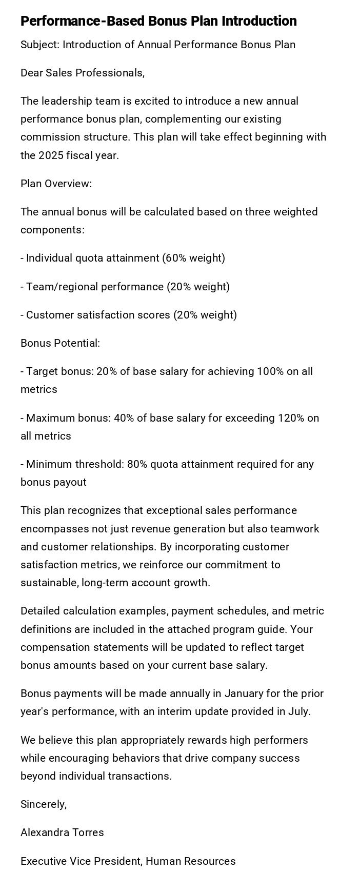 Performance-Based Bonus Plan Introduction Performance-Based Bonus Plan Introduction