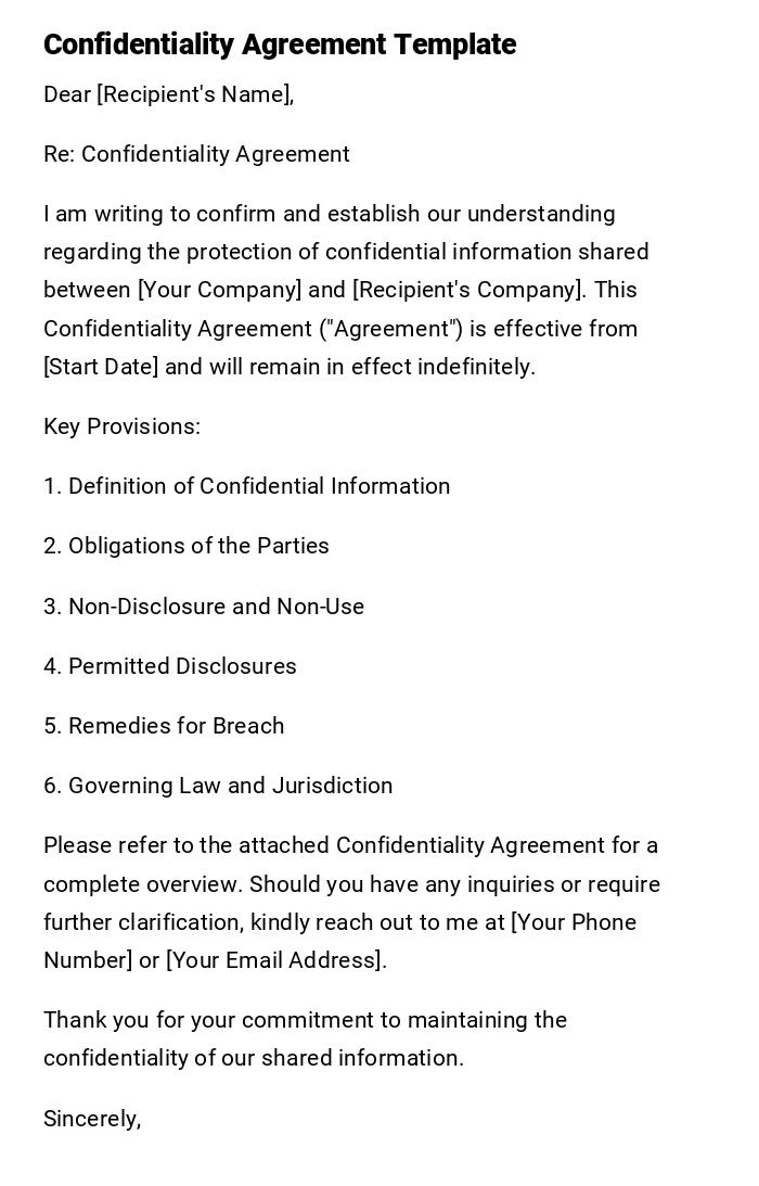 Confidentiality Agreement Template