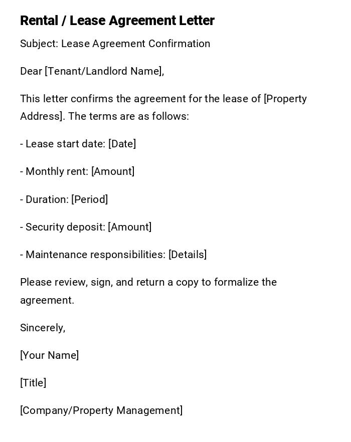 Rental / Lease Agreement Letter