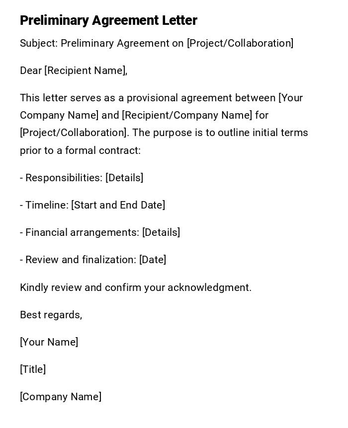 Preliminary Agreement Letter