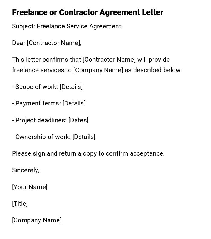 Freelance or Contractor Agreement Letter