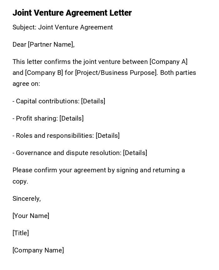 Joint Venture Agreement Letter