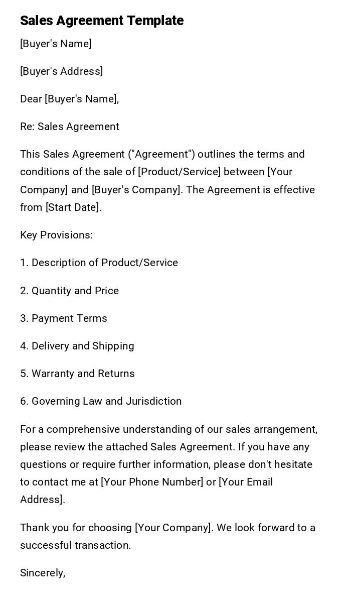 Sales Agreement Template