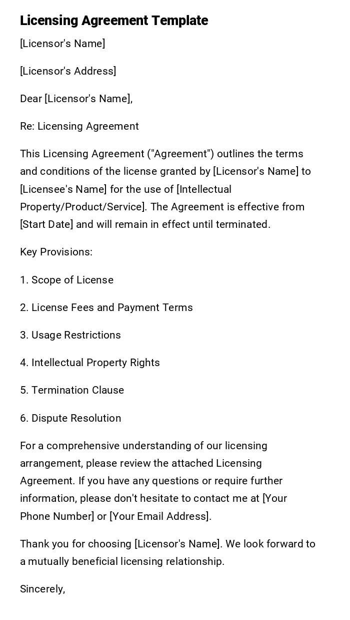 Licensing Agreement Template