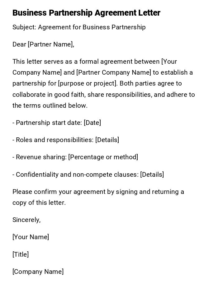 Business Partnership Agreement Letter