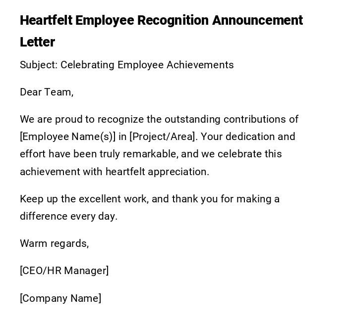 Heartfelt Employee Recognition Announcement Letter Heartfelt Employee Recognition Announcement Letter