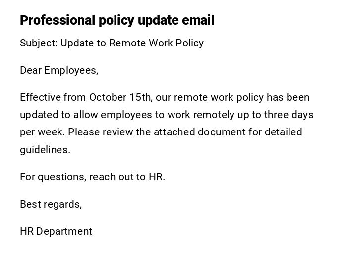 Professional policy update email Professional policy update email