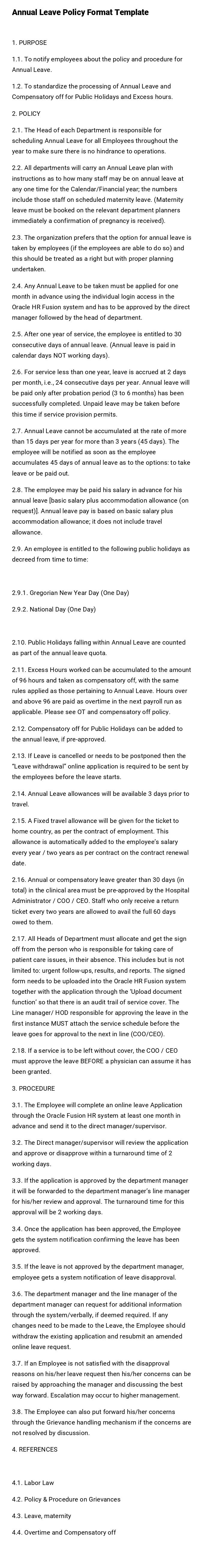 Annual Leave Policy Format Template Annual Leave Policy Format Template