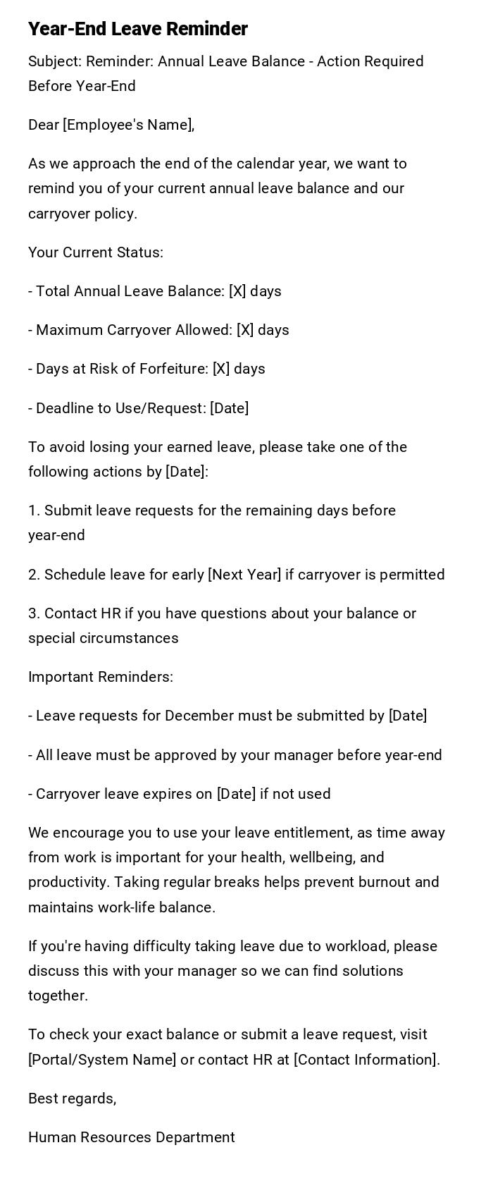 Year-End Leave Reminder Year-End Leave Reminder