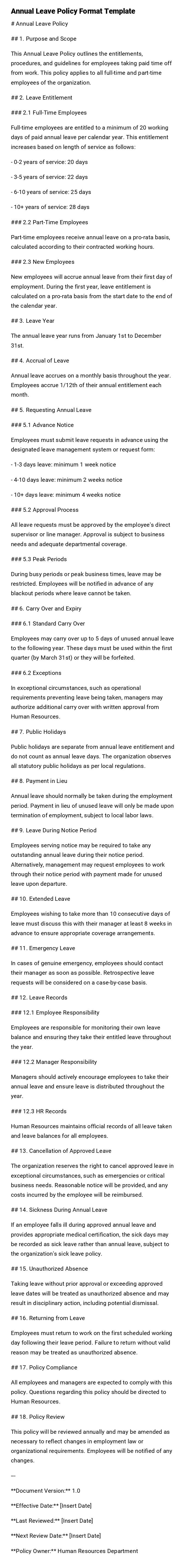 Annual Leave Policy Format Template Annual Leave Policy Format Template