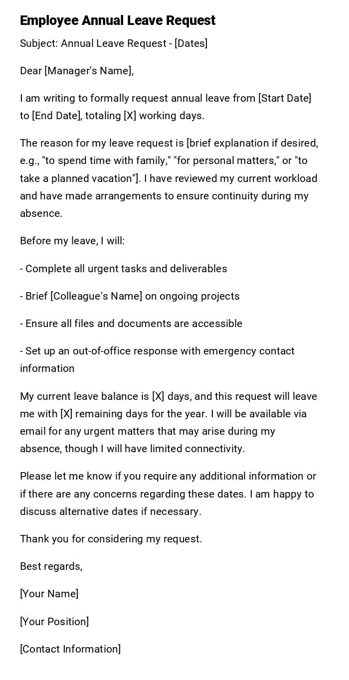 Employee Annual Leave Request Employee Annual Leave Request
