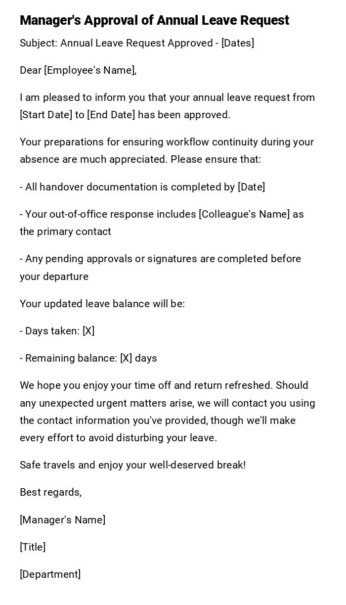 Manager's Approval of Annual Leave Request Manager's Approval of Annual Leave Request