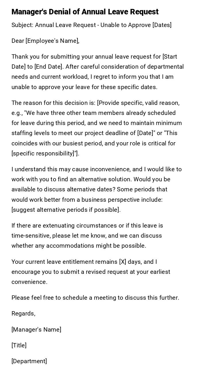 Manager's Denial of Annual Leave Request Manager's Denial of Annual Leave Request