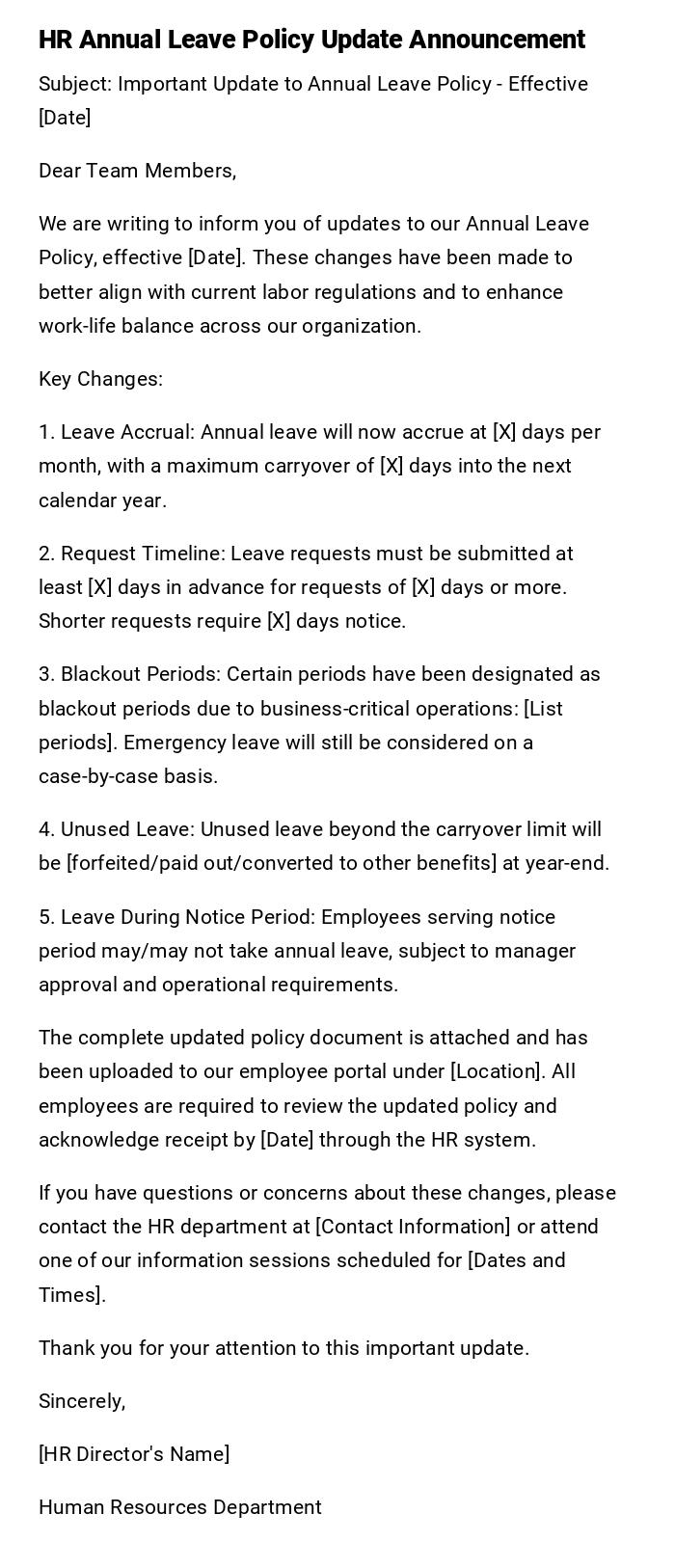 HR Annual Leave Policy Update Announcement HR Annual Leave Policy Update Announcement