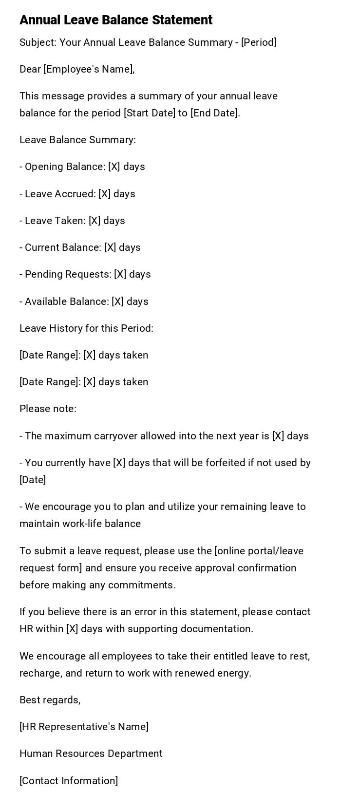 Annual Leave Balance Statement Annual Leave Balance Statement