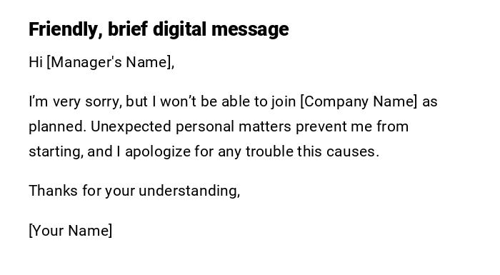 Friendly, brief digital message