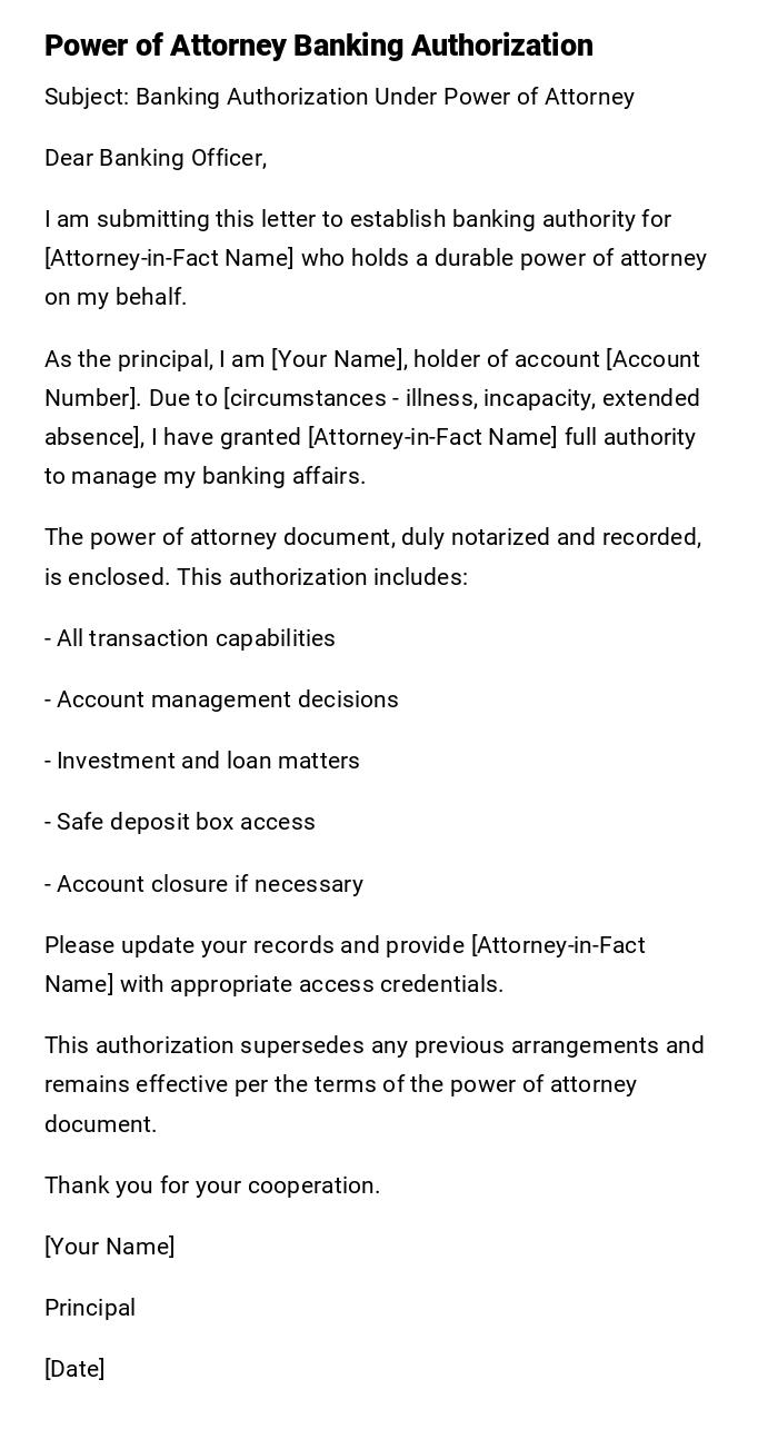 Power of Attorney Banking Authorization