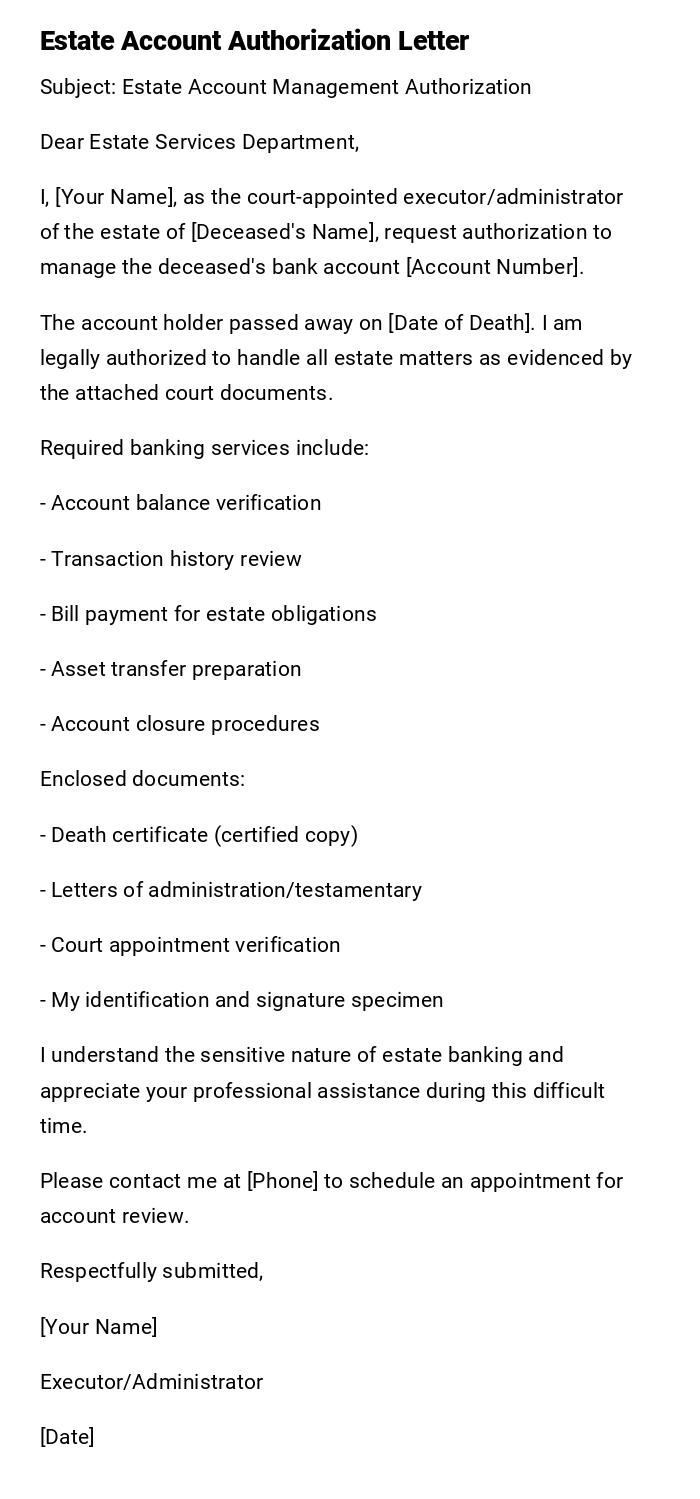 Estate Account Authorization Letter