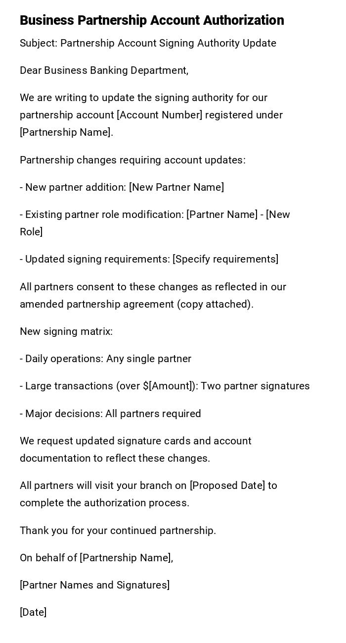 Business Partnership Account Authorization
