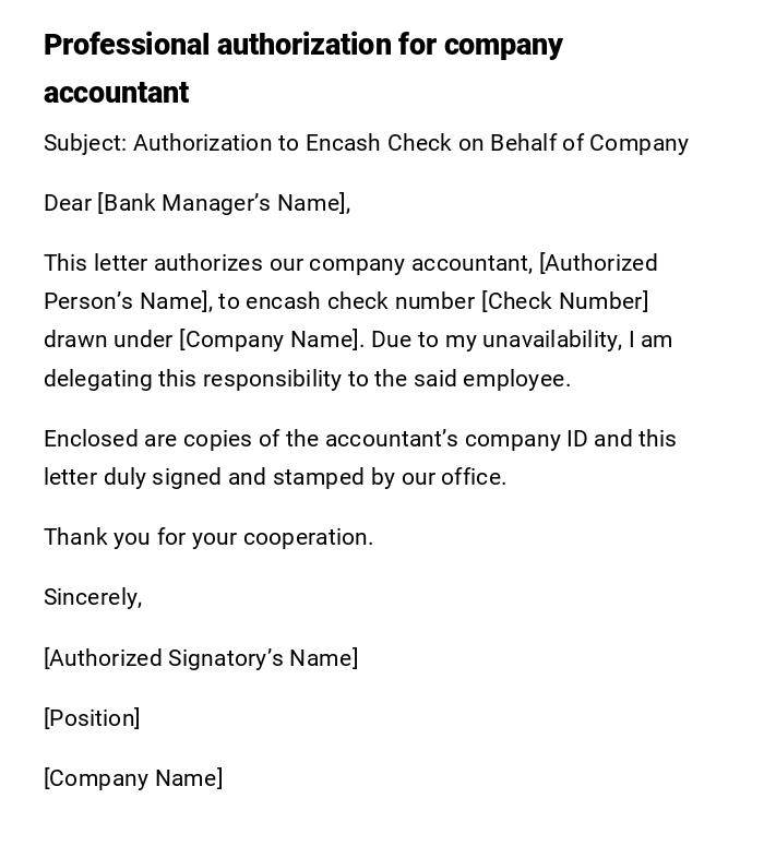Professional authorization for company accountant Professional authorization for company accountant