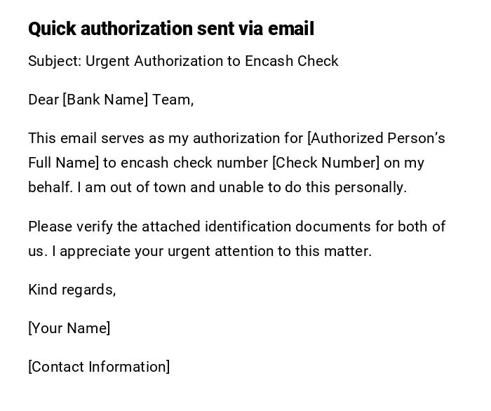 Quick authorization sent via email Quick authorization sent via email