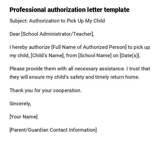 Professional authorization letter template