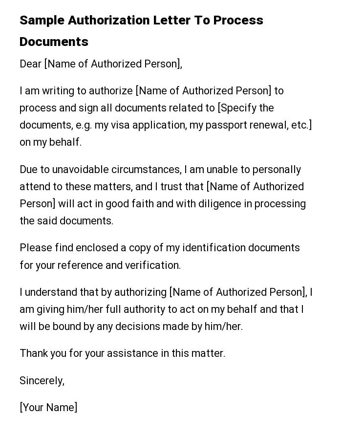 Sample Authorization Letter To Process Documents