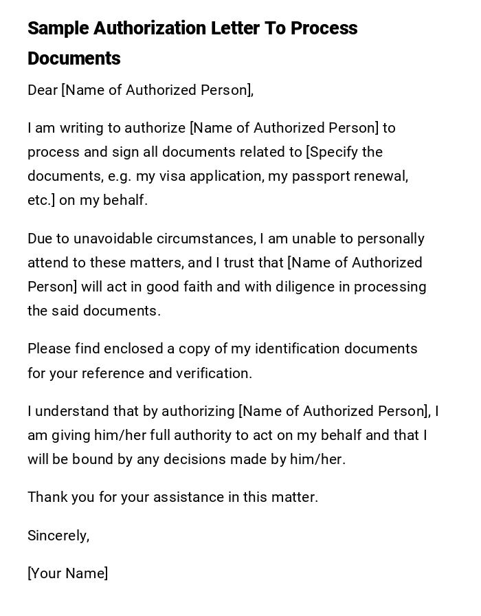 Sample Authorization Letter To Process Documents Sample Authorization Letter To Process Documents