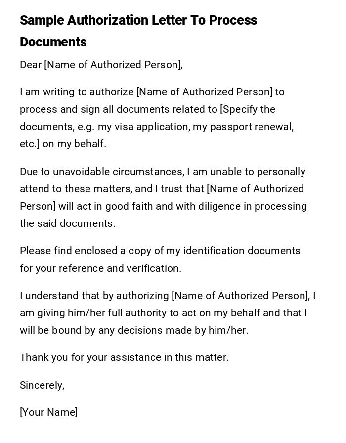 Sample Authorization Letter To Process Documents