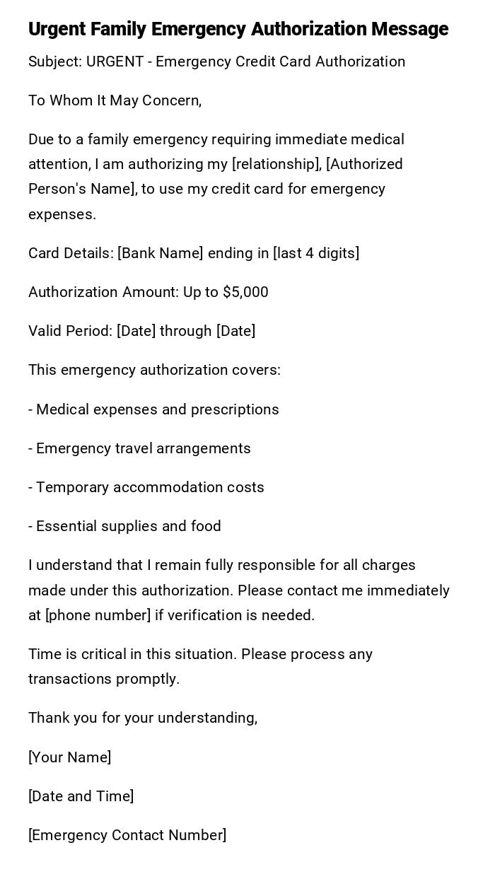 Urgent Family Emergency Authorization Message Urgent Family Emergency Authorization Message