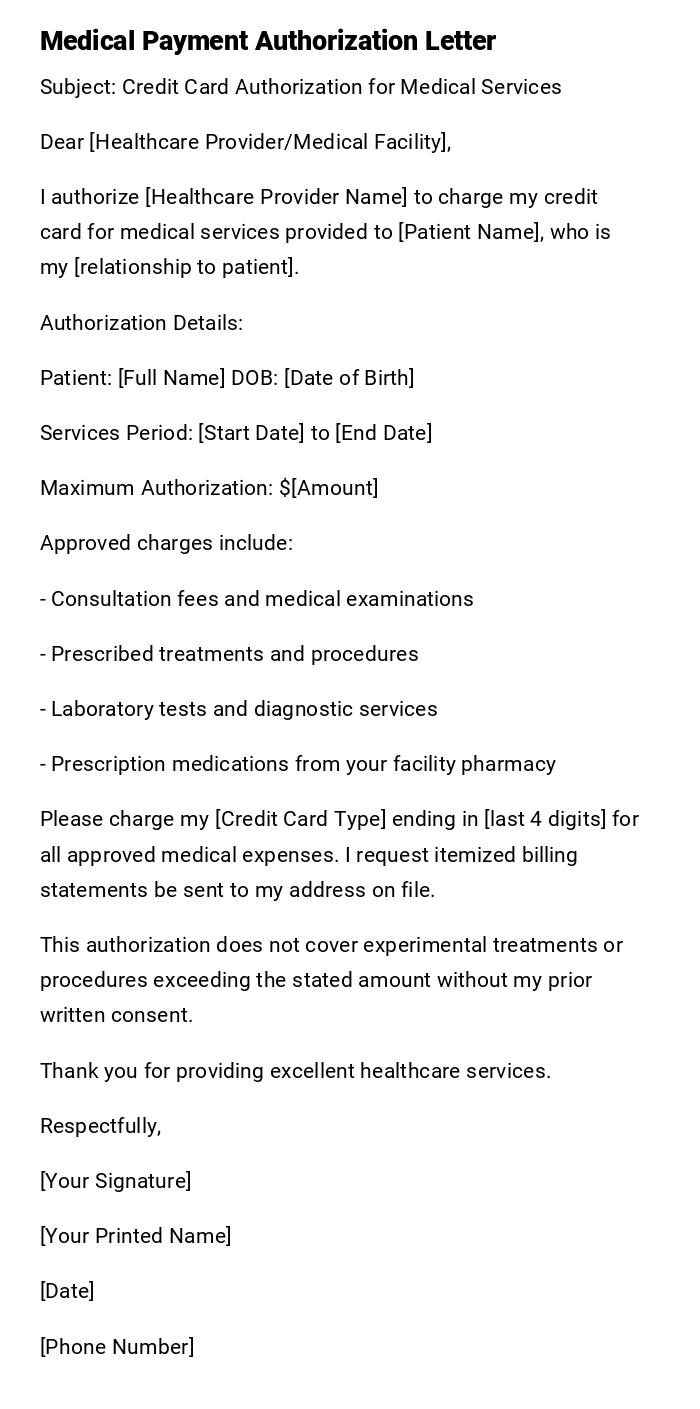 Medical Payment Authorization Letter Medical Payment Authorization Letter