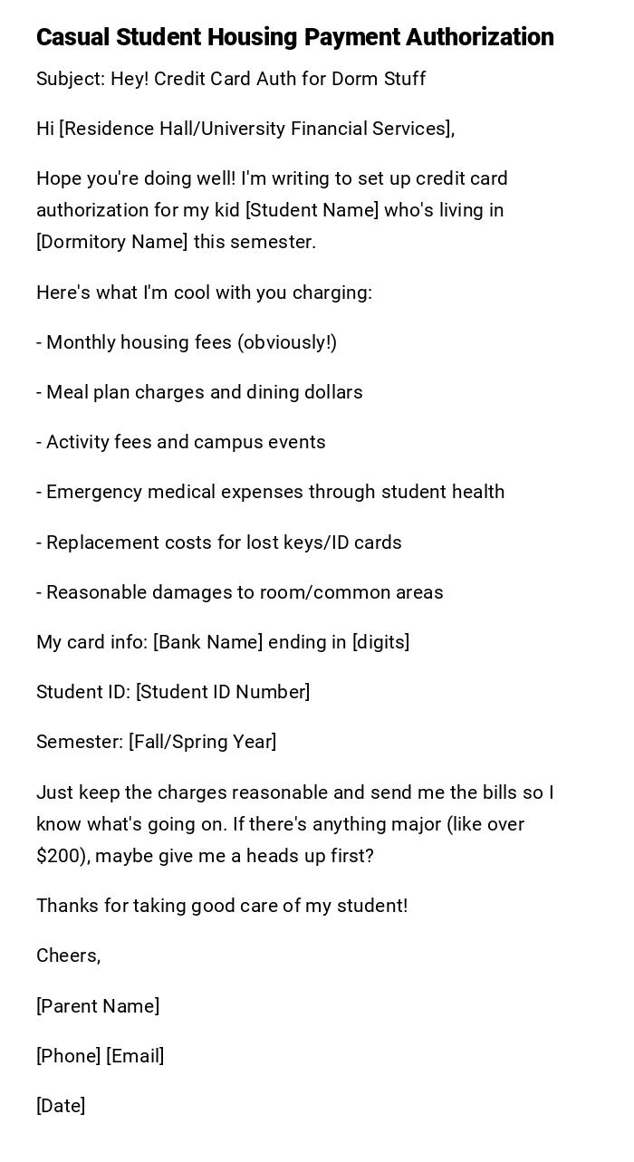 Casual Student Housing Payment Authorization Casual Student Housing Payment Authorization