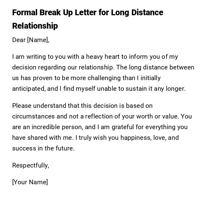 Formal Break Up Letter for Long Distance Relationship Formal Break Up Letter for Long Distance Relationship