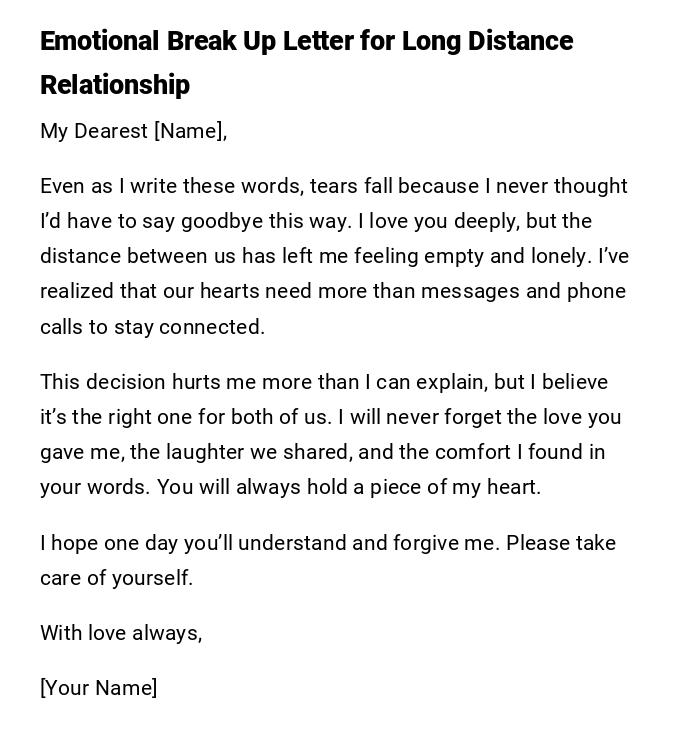 Emotional Break Up Letter for Long Distance Relationship Emotional Break Up Letter for Long Distance Relationship