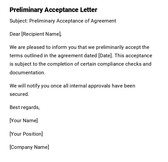 Preliminary Acceptance Letter Preliminary Acceptance Letter