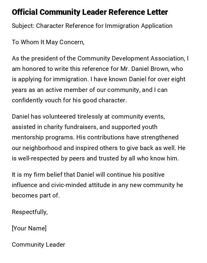 Official Community Leader Reference Letter Official Community Leader Reference Letter