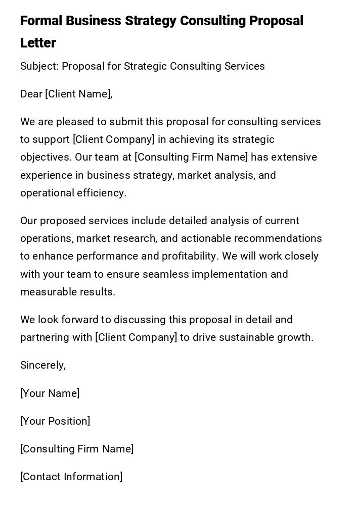 Formal Business Strategy Consulting Proposal Letter Formal Business Strategy Consulting Proposal Letter