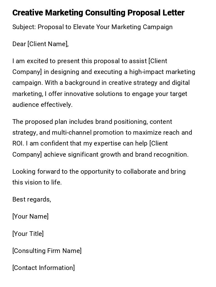 Creative Marketing Consulting Proposal Letter Creative Marketing Consulting Proposal Letter